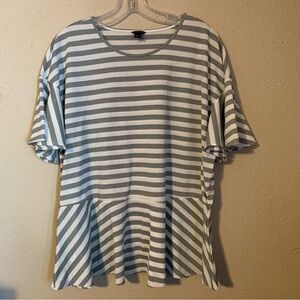Ann Taylor Striped Ruffle Sleeve Blouse